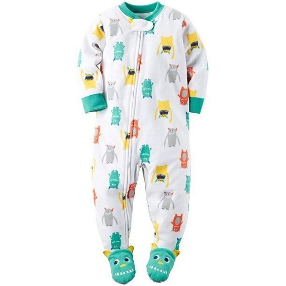 NEW Carter's Toddler Boys Monsters Plush Fleece White Pajama Sleeper Size 18 M